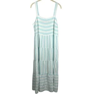 Casa Cabana Linen Blend Dress Women's Large L Teal‎ White Stripe Tank Sundress
